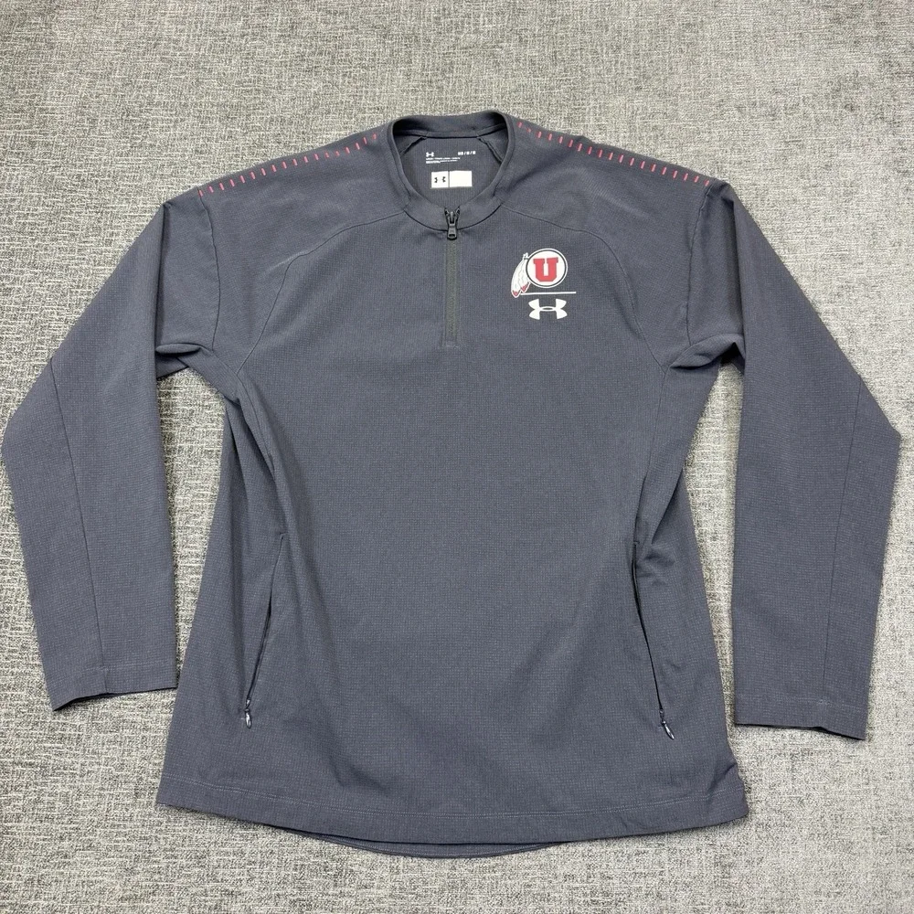 Utah Utes Under Armour Jacket Men's Medium Gray Red 1/4‎ Zip Pullover Athletic